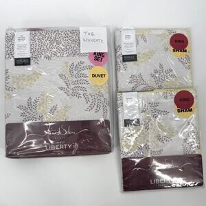 NWT Mimosa By Anne De Solene Floral KING Duvet & Sham Set Percale Cotton